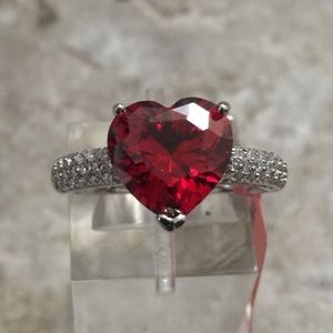 Garnet Red Heart Sterling Silver Ring